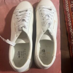 Saint Laurent White Leather Low-Top Sneakers with Gold Logo